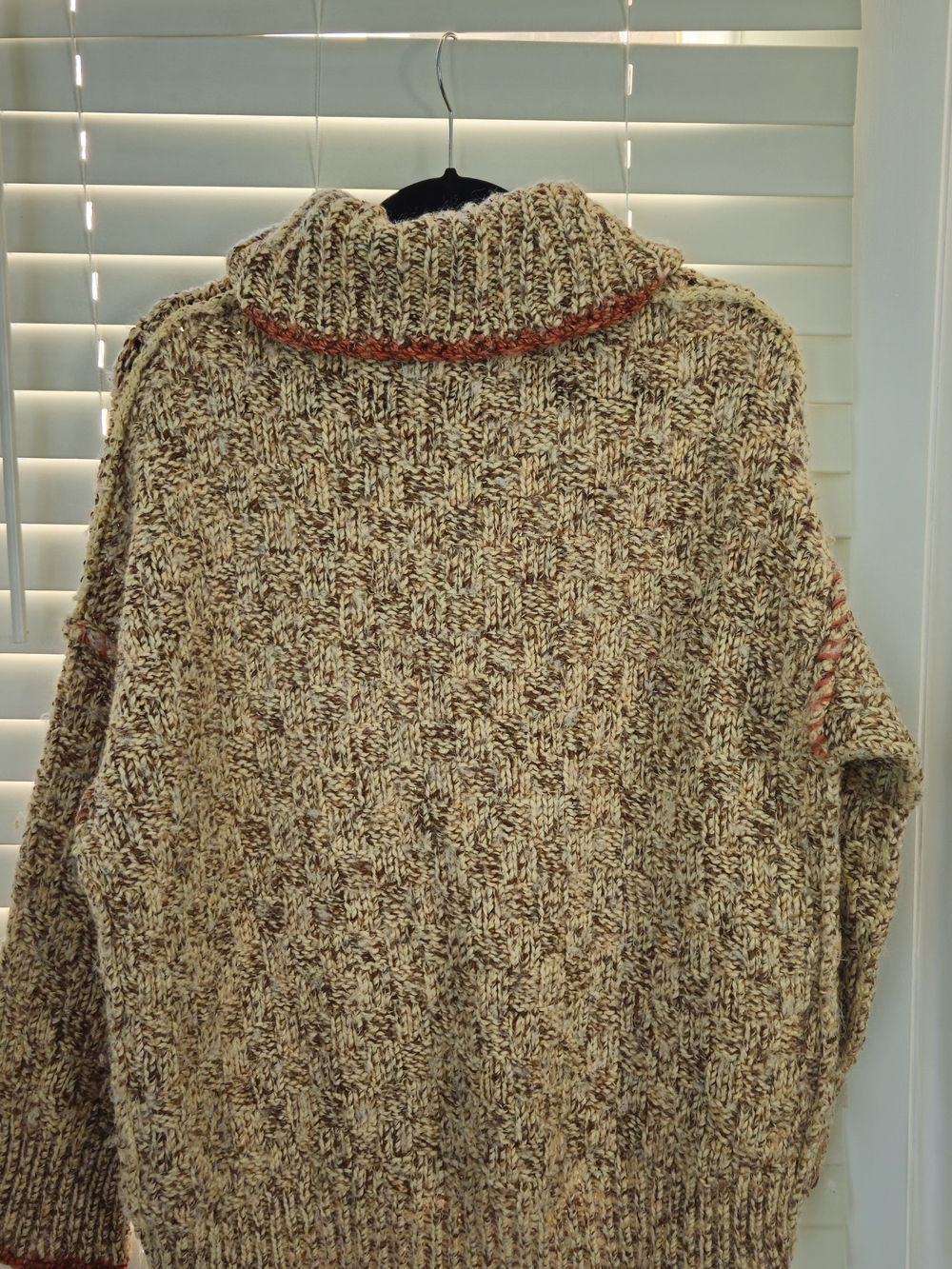 Free People Marled Oatmeal Cable-Knit Turtleneck Sweater with Rust Trim - Picture 5 of 6